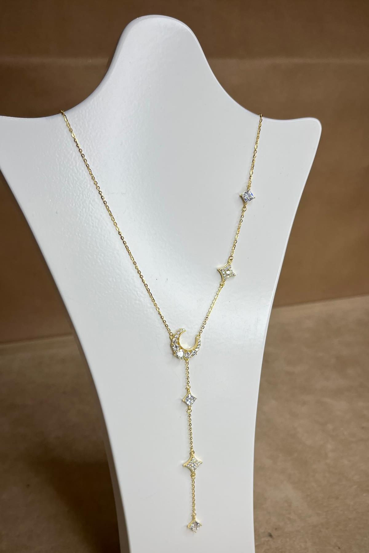 Ay Model Taşlı Gümüş Kolye By-8939