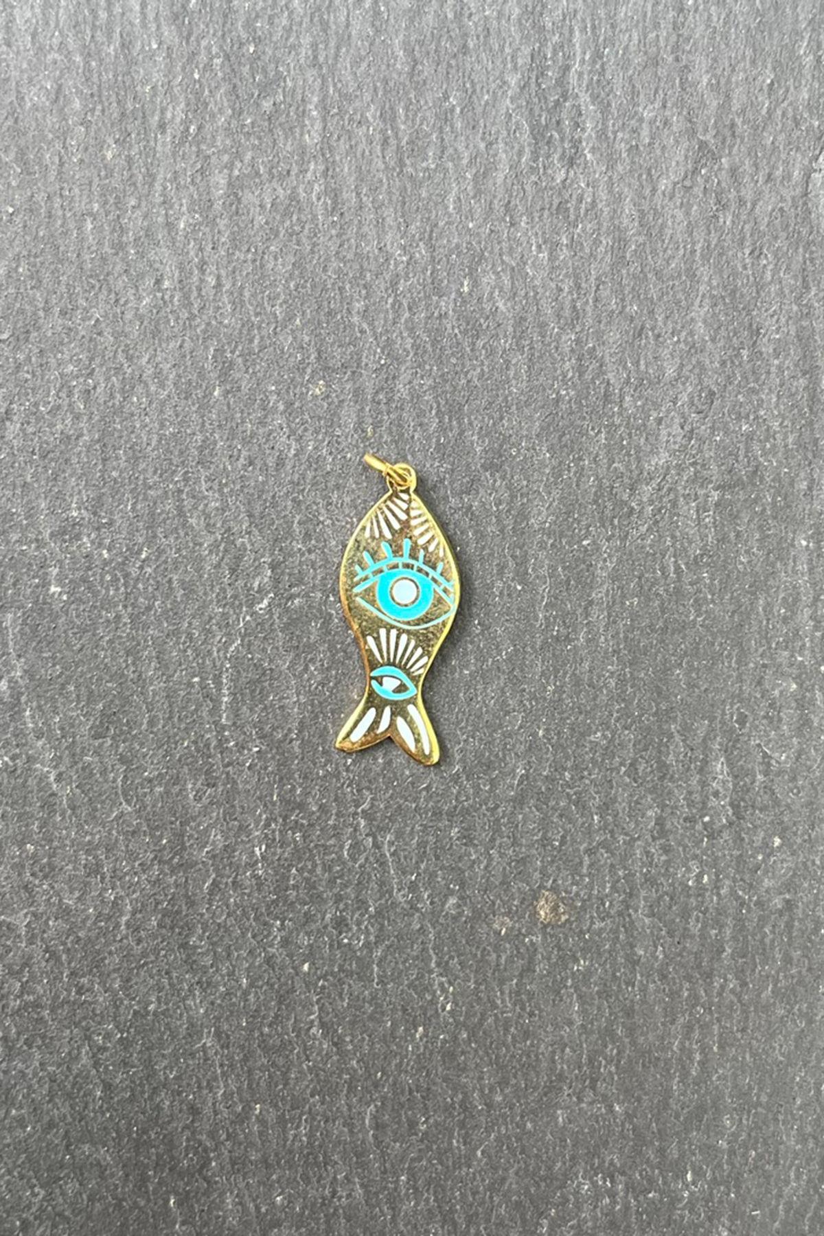 Balık Model Mavi Göz Detaylı Gümüş Kolye Ucu By-7652