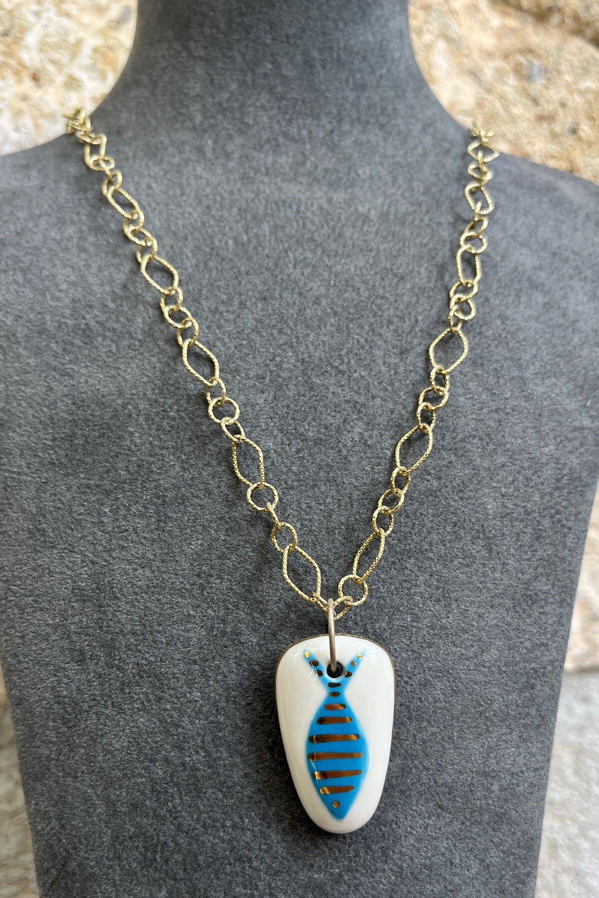 Balık Model Seramik Gümüş Kolye By-7948