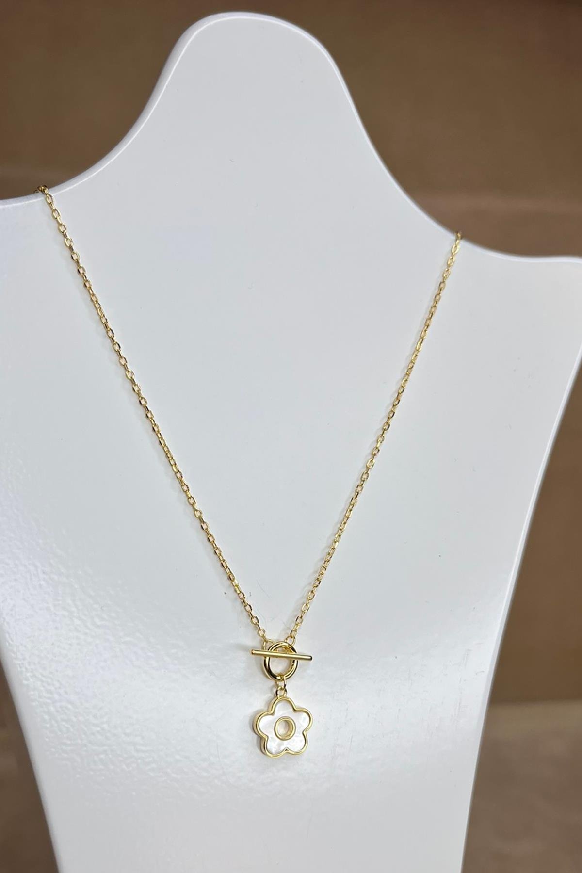 Beyaz Çiçek Model Gümüş Kolye By-8957