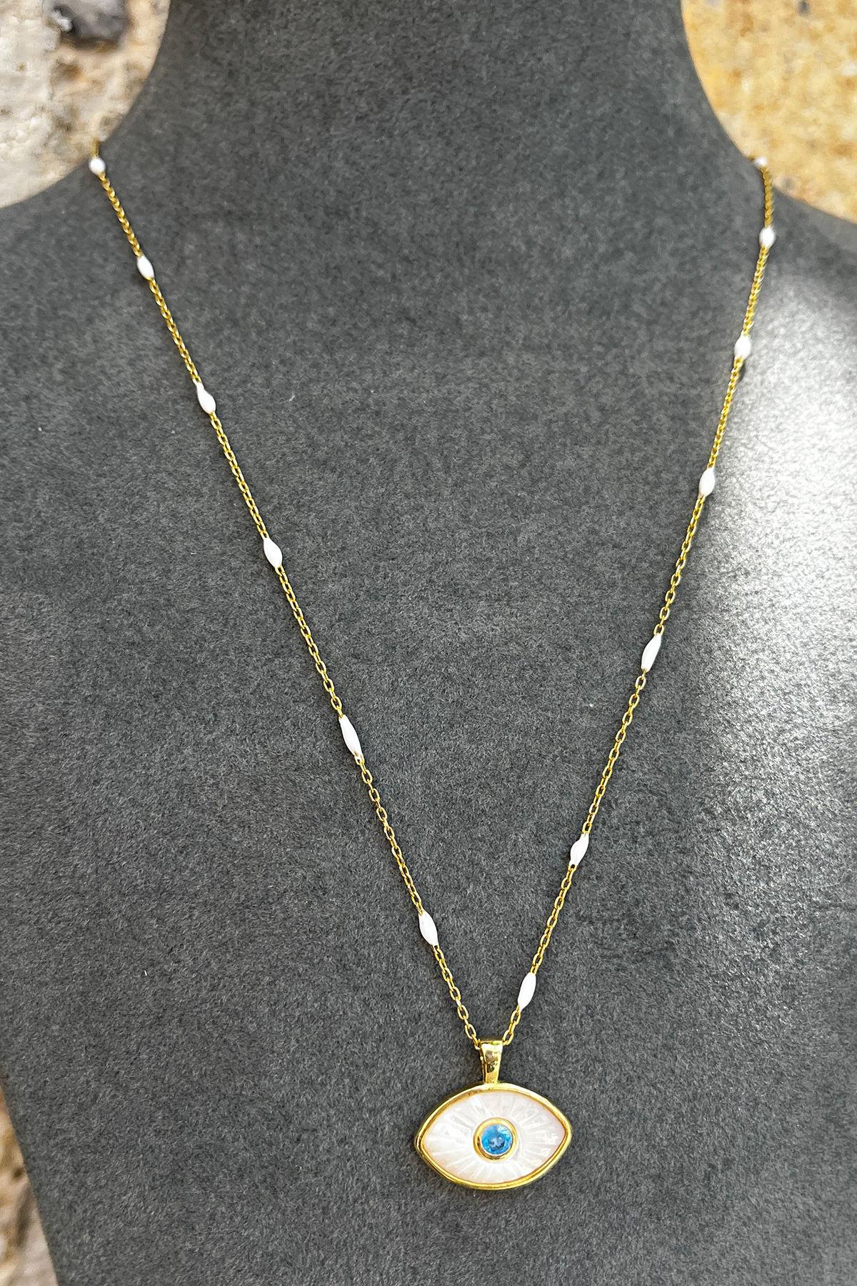 Beyaz Göz Model Gümüş Kolye By-8378