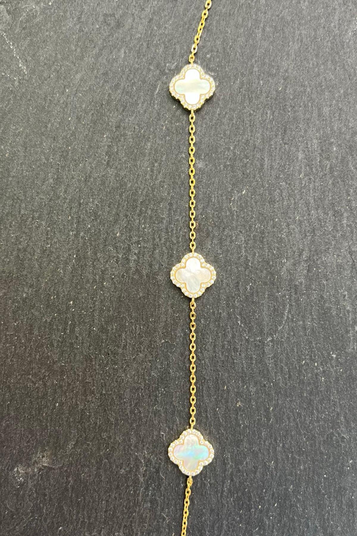 Beyaz Van Cleef Model Gümüş Bileklik By-7682