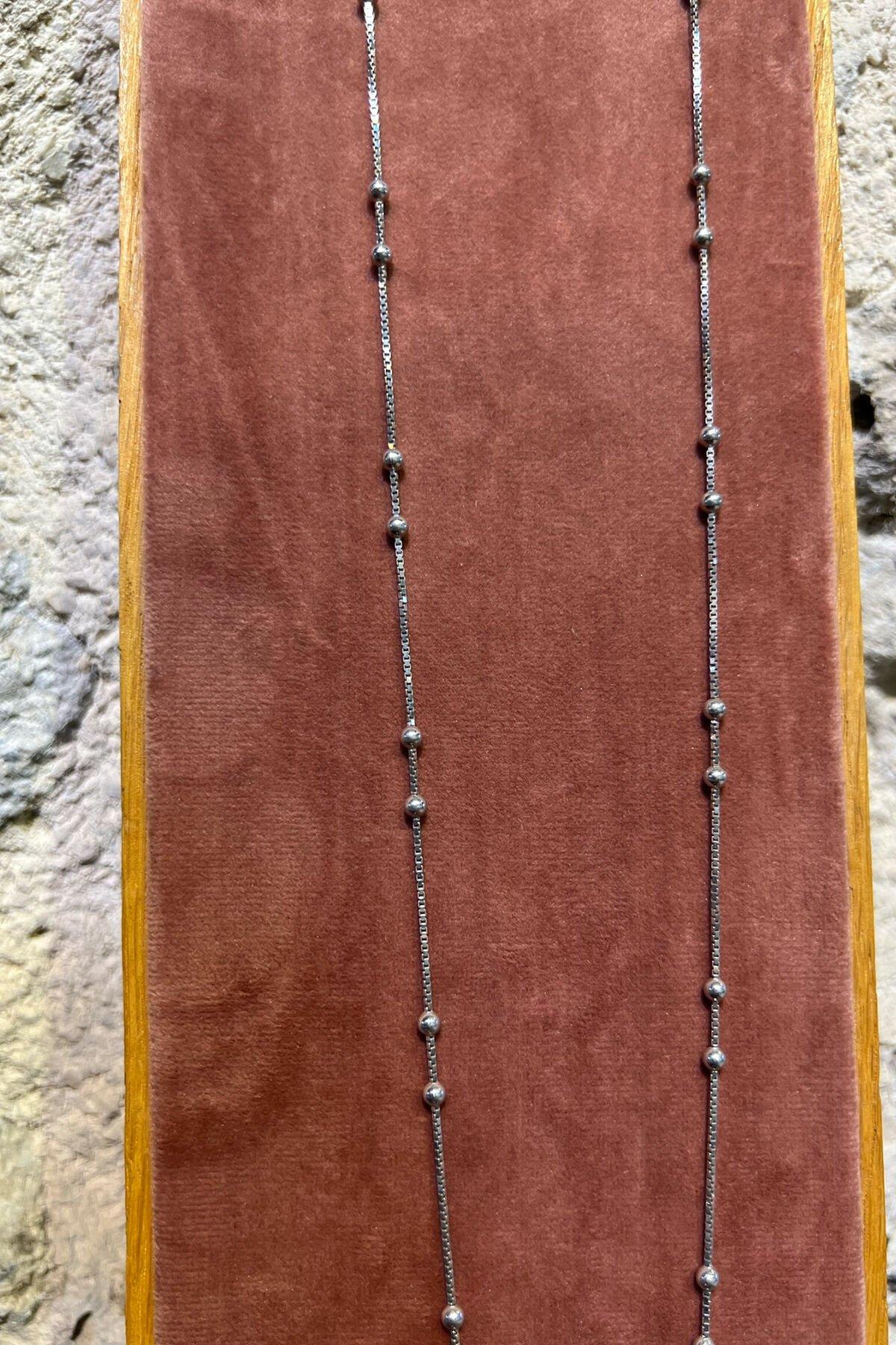 Boncuklu Zincir Gümüş Kolye By-6294