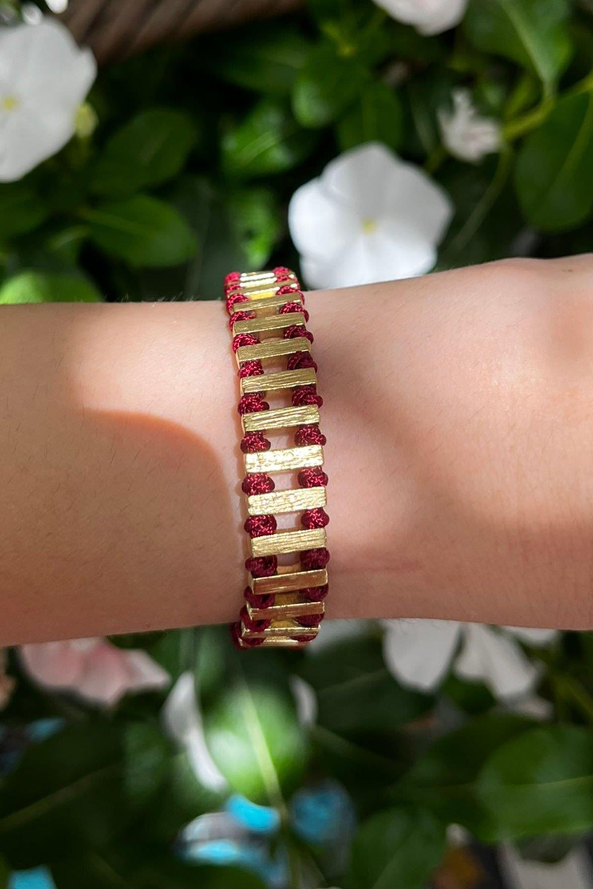 Bordo Düğümlü Bronz Bileklik By-8583