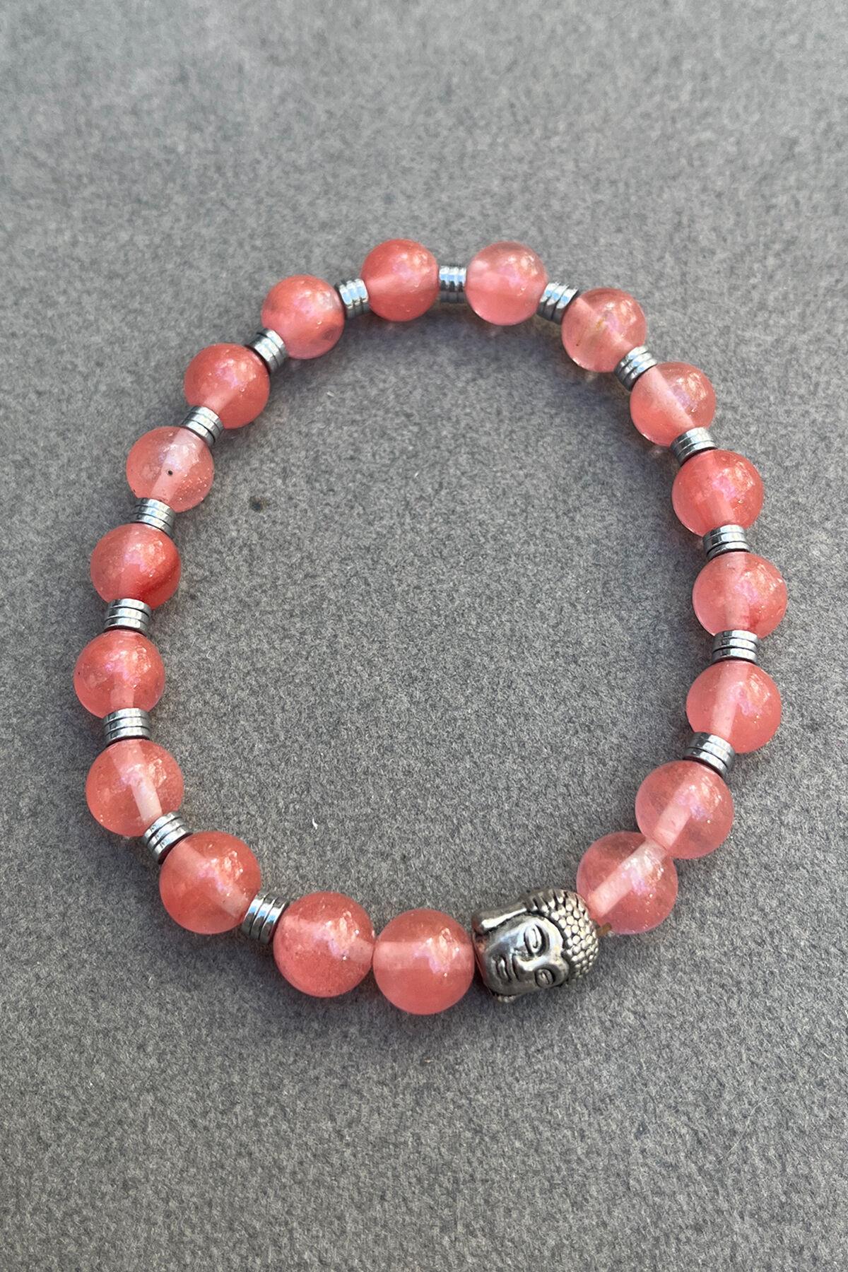 Buda Figürlü Pembe Quartz Taşlı Erkek Bileklik By-7911