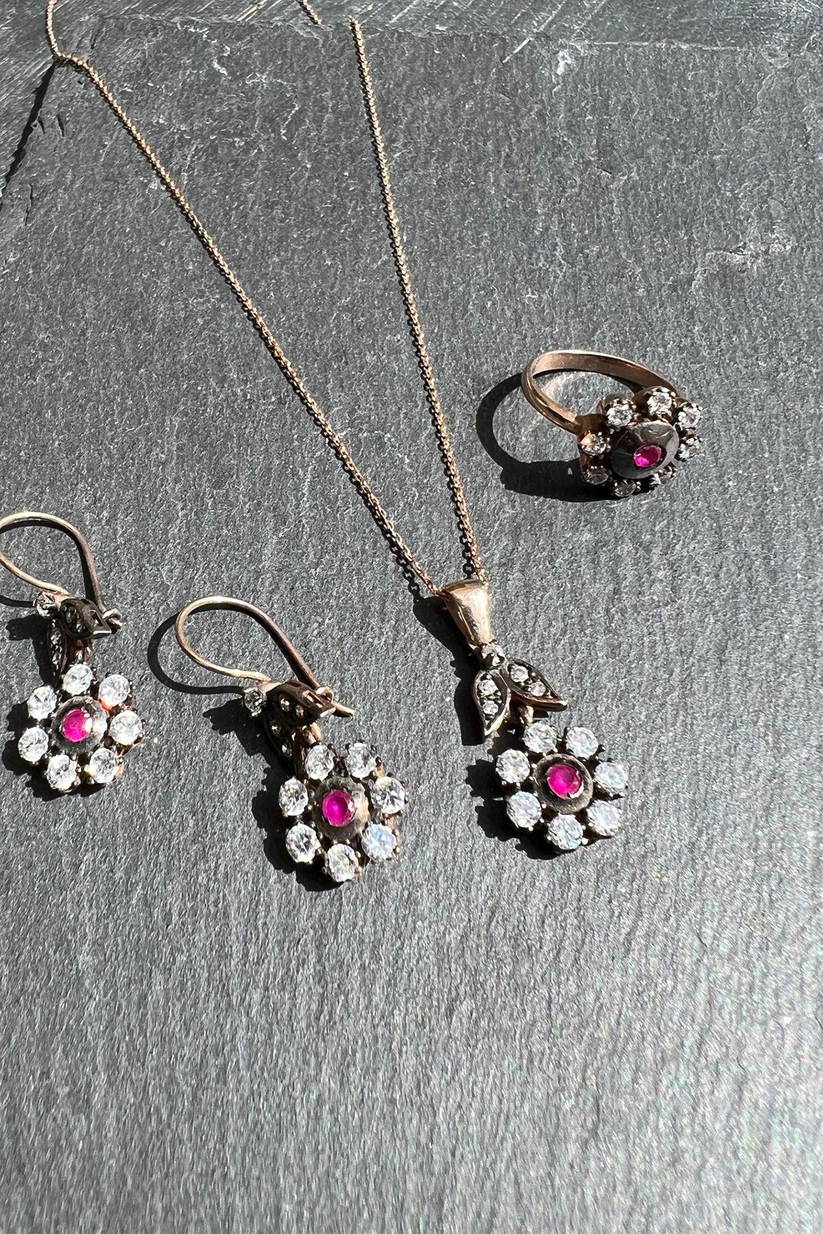 Çiçek Desenli Gümüş Set By-6061
