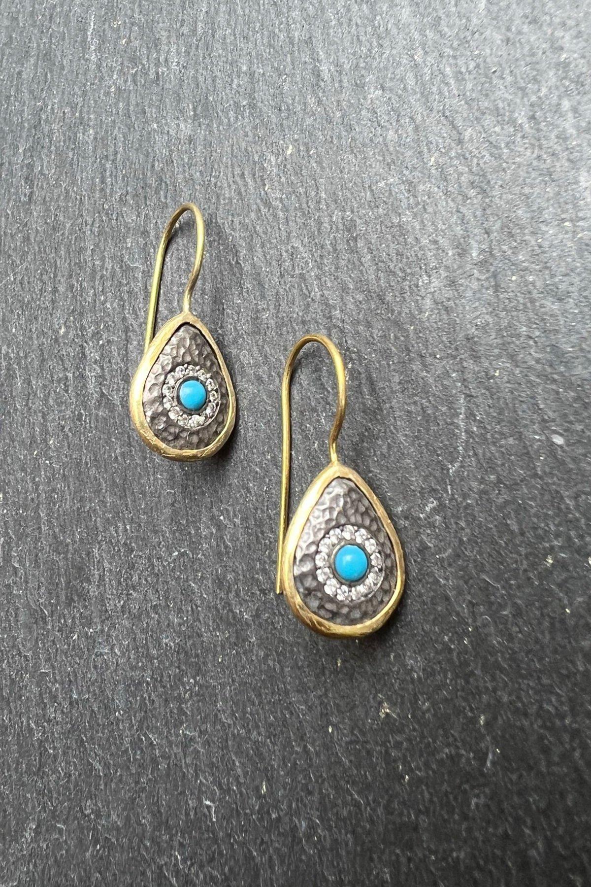 Damla Model Mavi Taşlı Gümüş Küpe By-6259