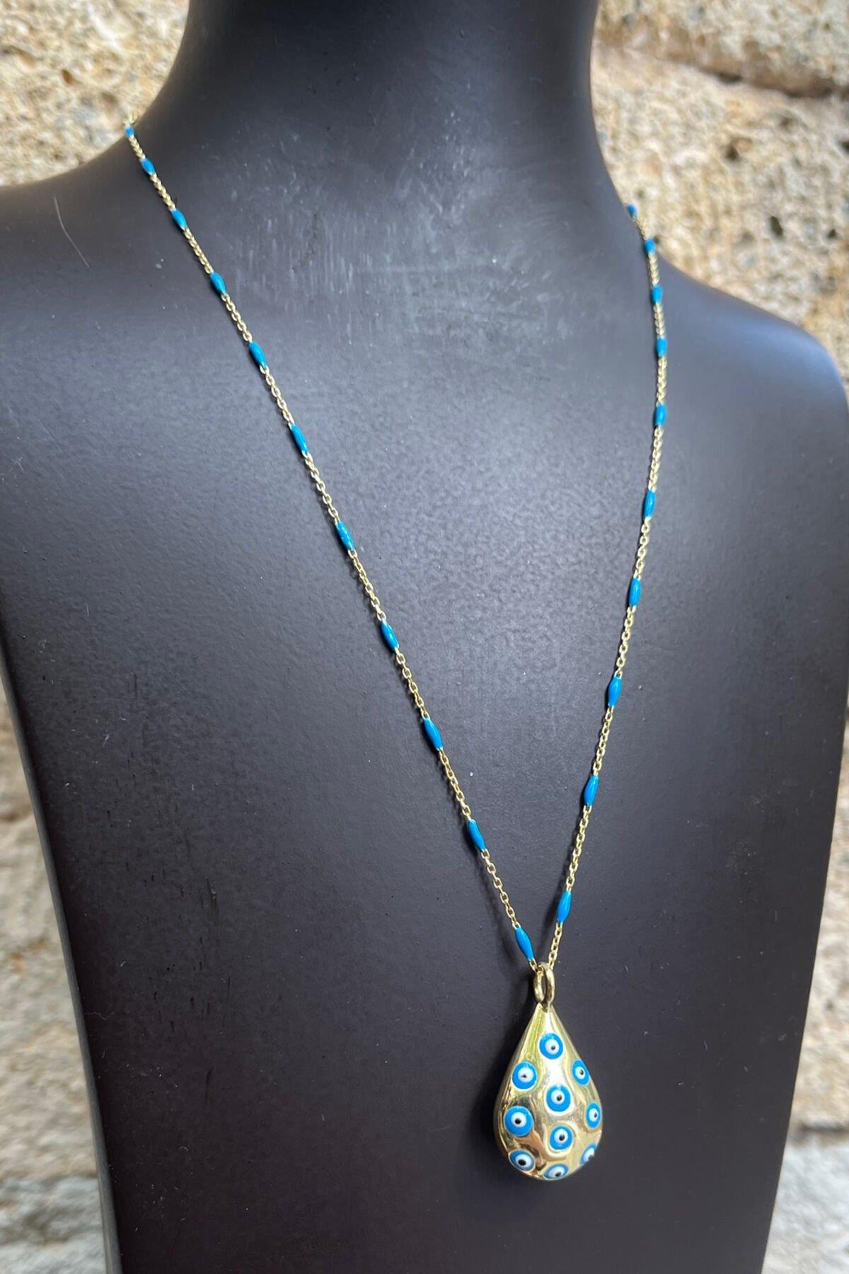 Damla Model Nazar Boncuklu Gümüş Kolye By-7655