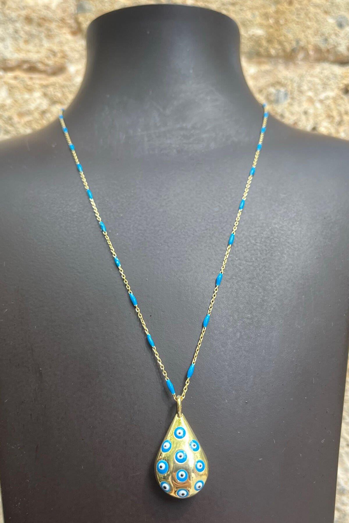 Damla Model Nazar Boncuklu Gümüş Kolye By-7655