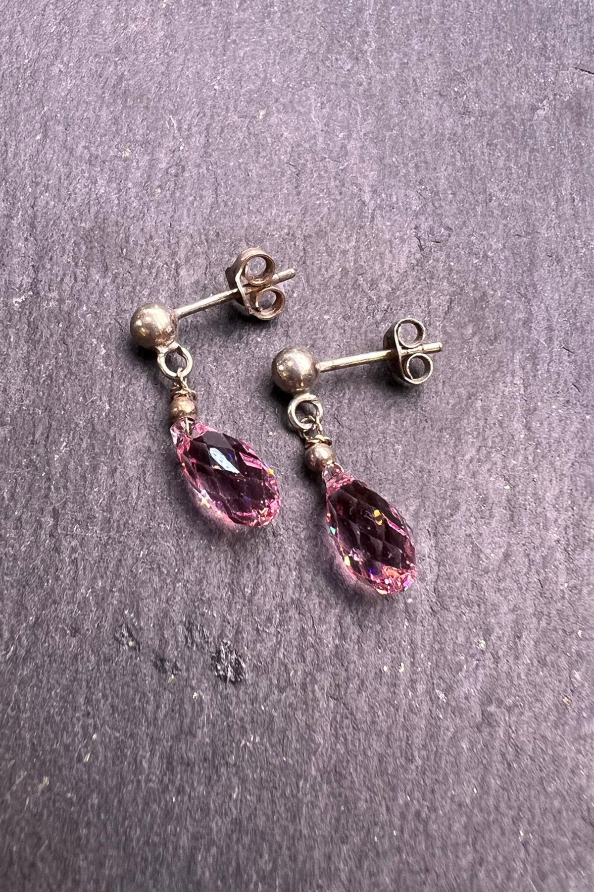 Damla Model Pembe Taşlı Gümüş Küpe By-6630
