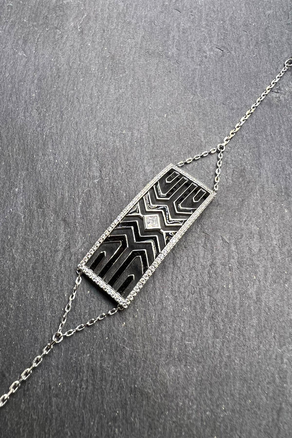 Dikdörtgen Desenli Gümüş Bileklik By-6508