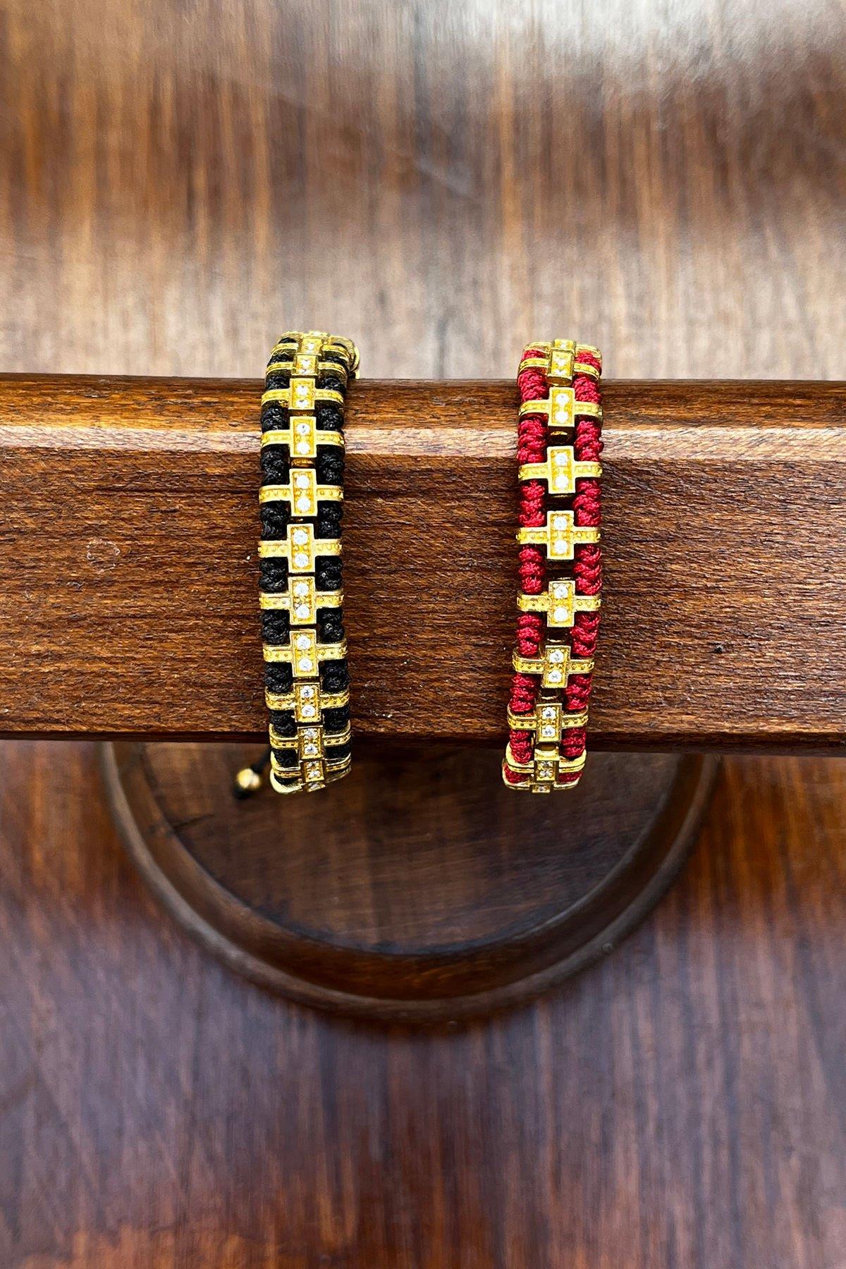 Dikdörtgen Model Beyaz Taşlı Düğümlü Bronz Bileklik By-8059