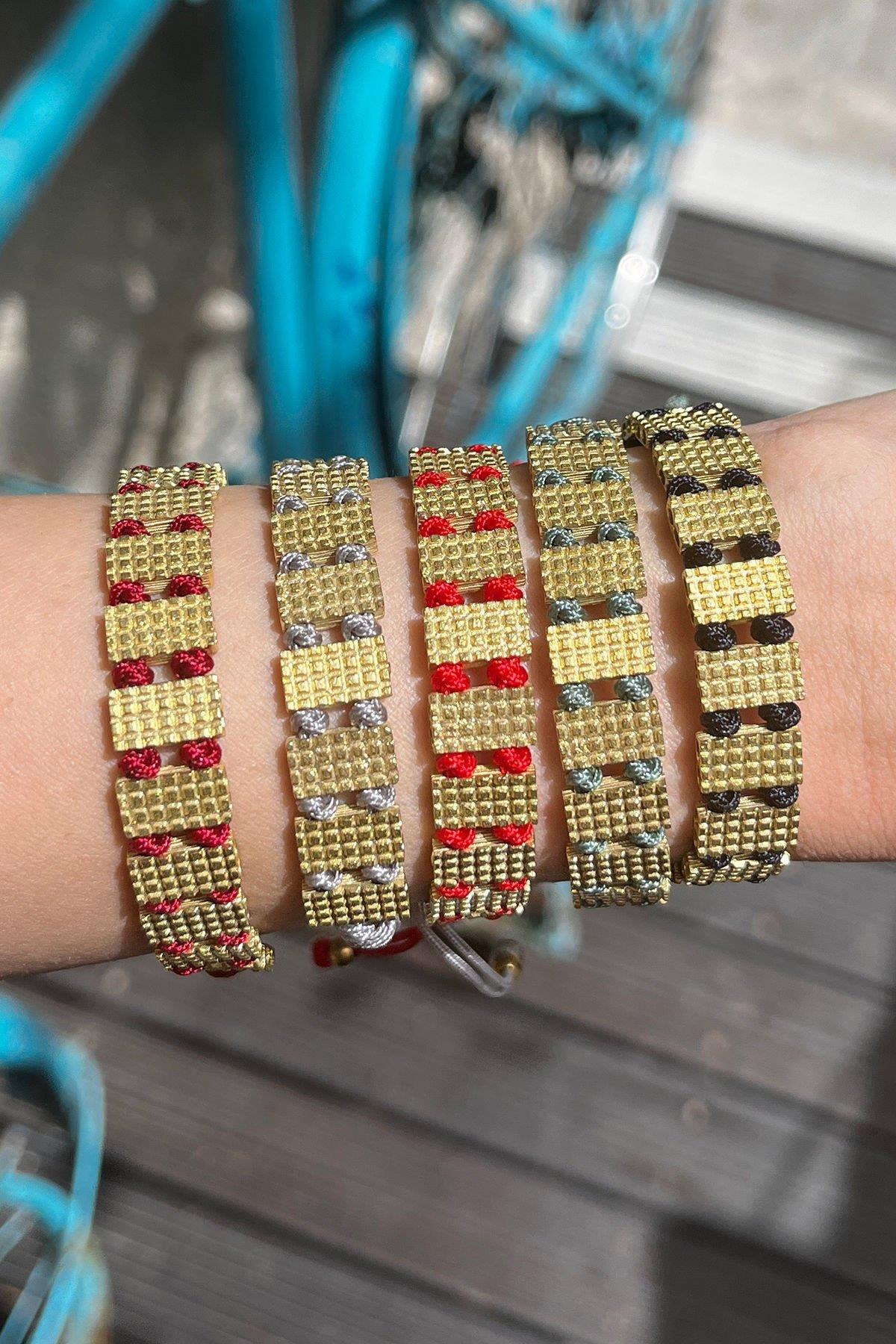 Dikdörtgen Model Düğümlü Bronz Bileklik By-8376