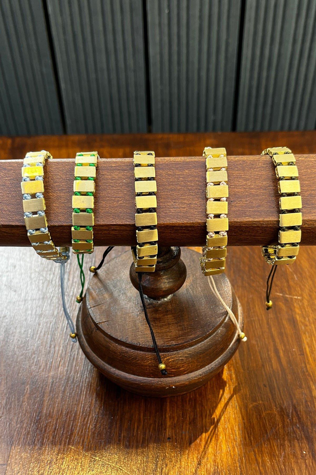 Dikdörtgen Model Düğümlü Bronz Bileklik By-8089