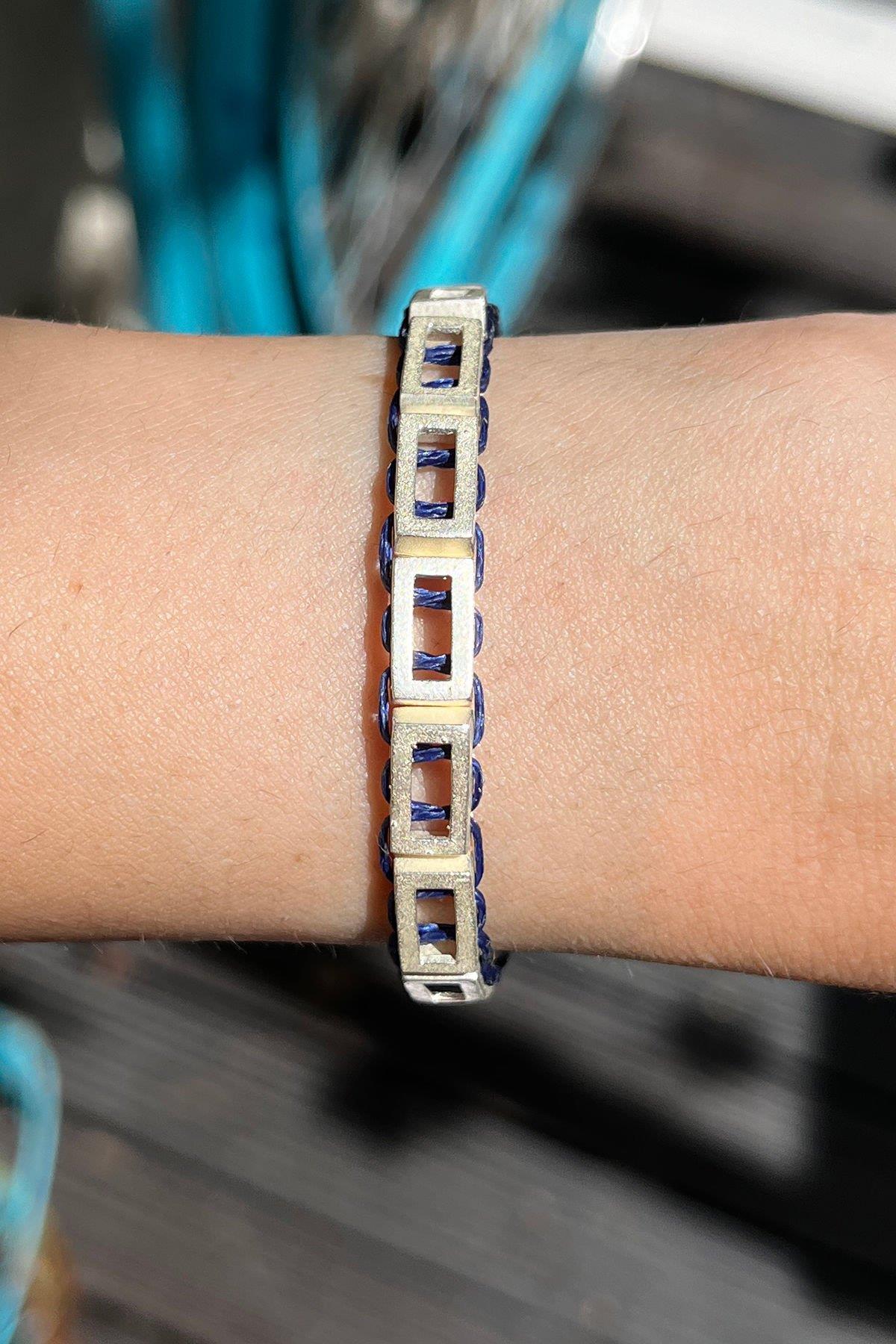 Dikdörtgen Model Gümüş Rengi Bronz Bileklik By-8465