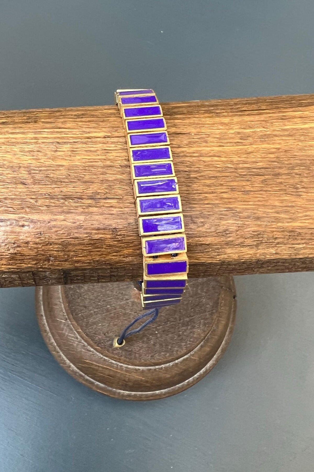 Dikdörtgen Model Taşlı Mor Bronz Bileklik By-6891