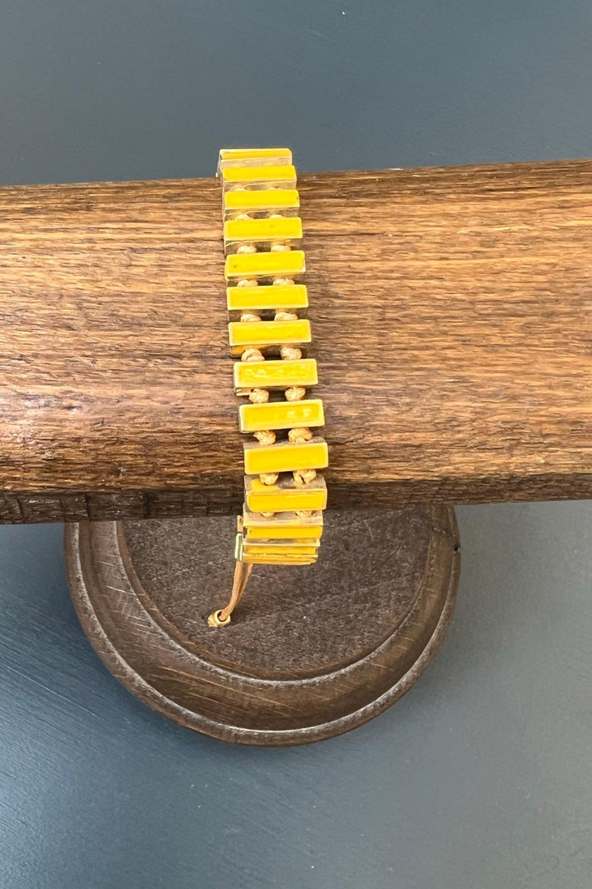 Dikdörtgen Model Taşlı Sarı Bronz Bileklik By-6887