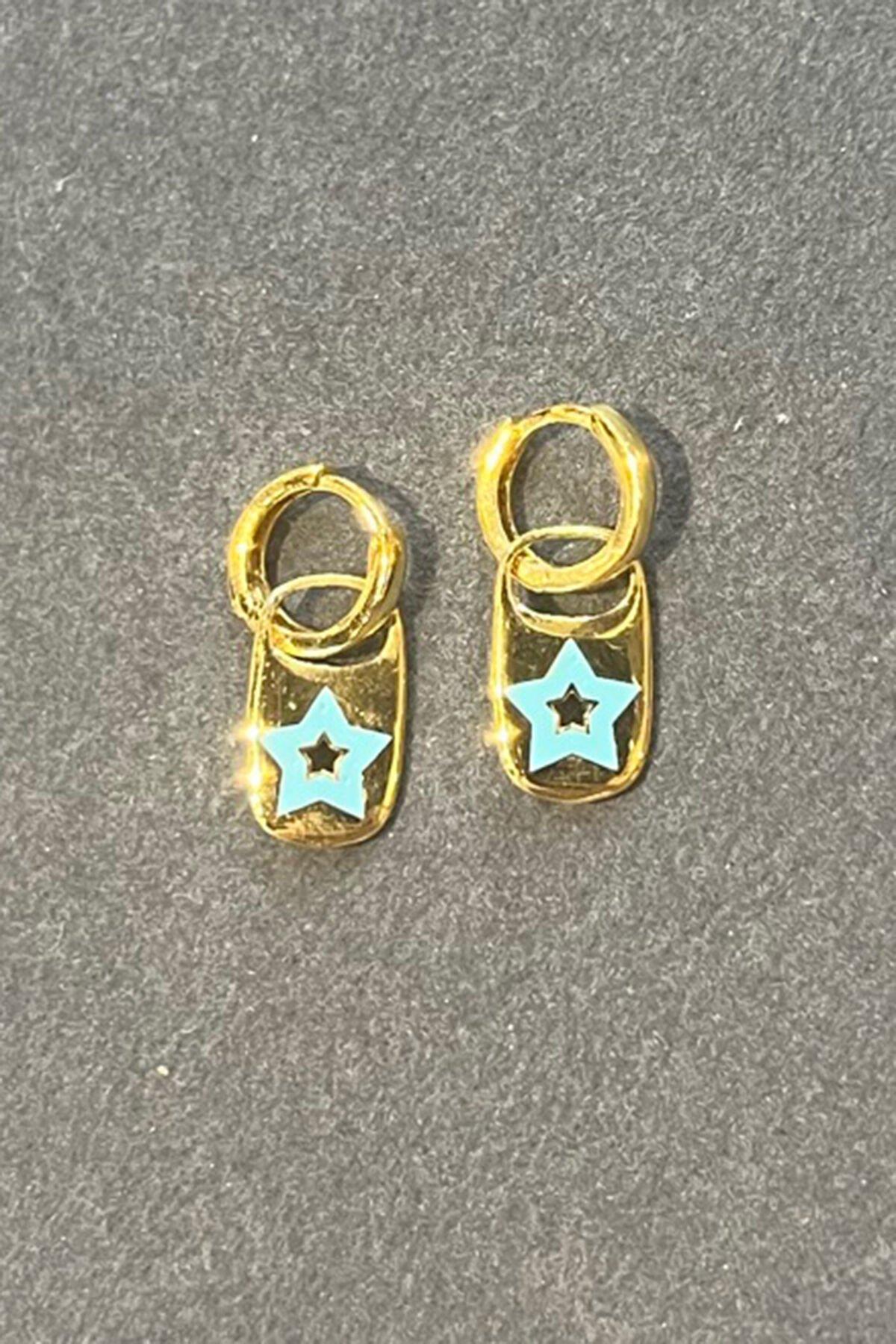 Dikdörtgen Yıldız Model Gümüş Halka Küpe By-7333