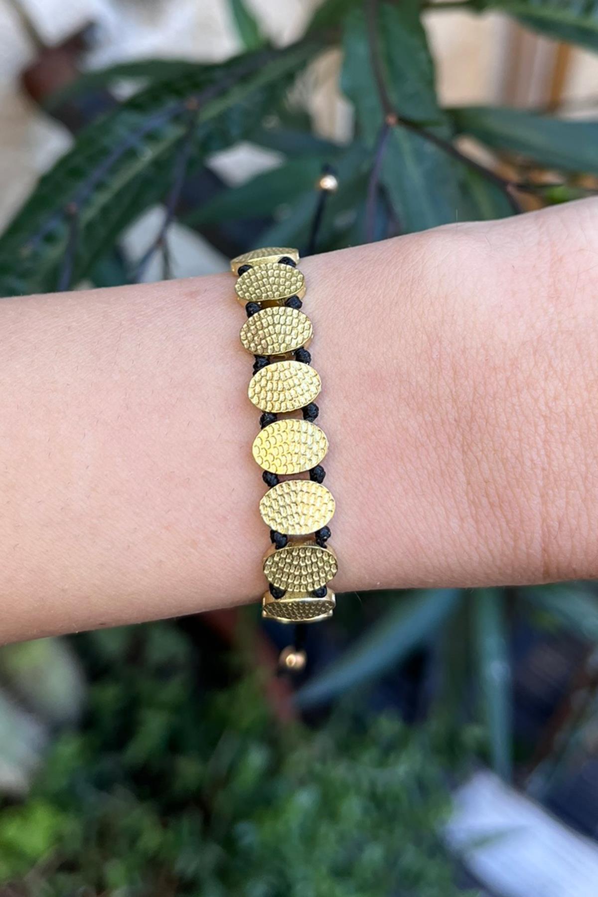 Dokulu Oval Model Bronz Bileklik By-8891