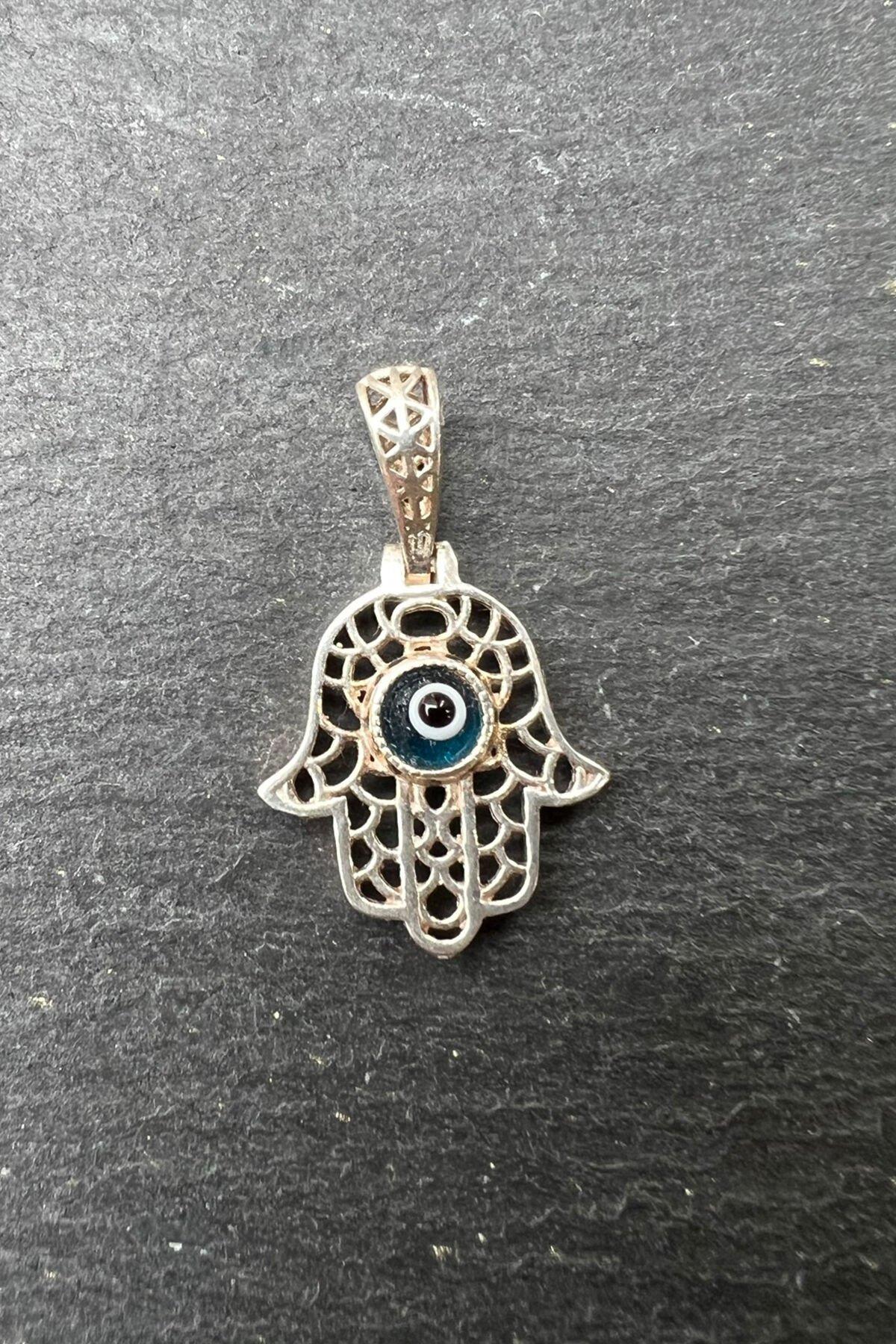 El Figürlü Nazar Boncuklu Gümüş Kolye Ucu By-6264