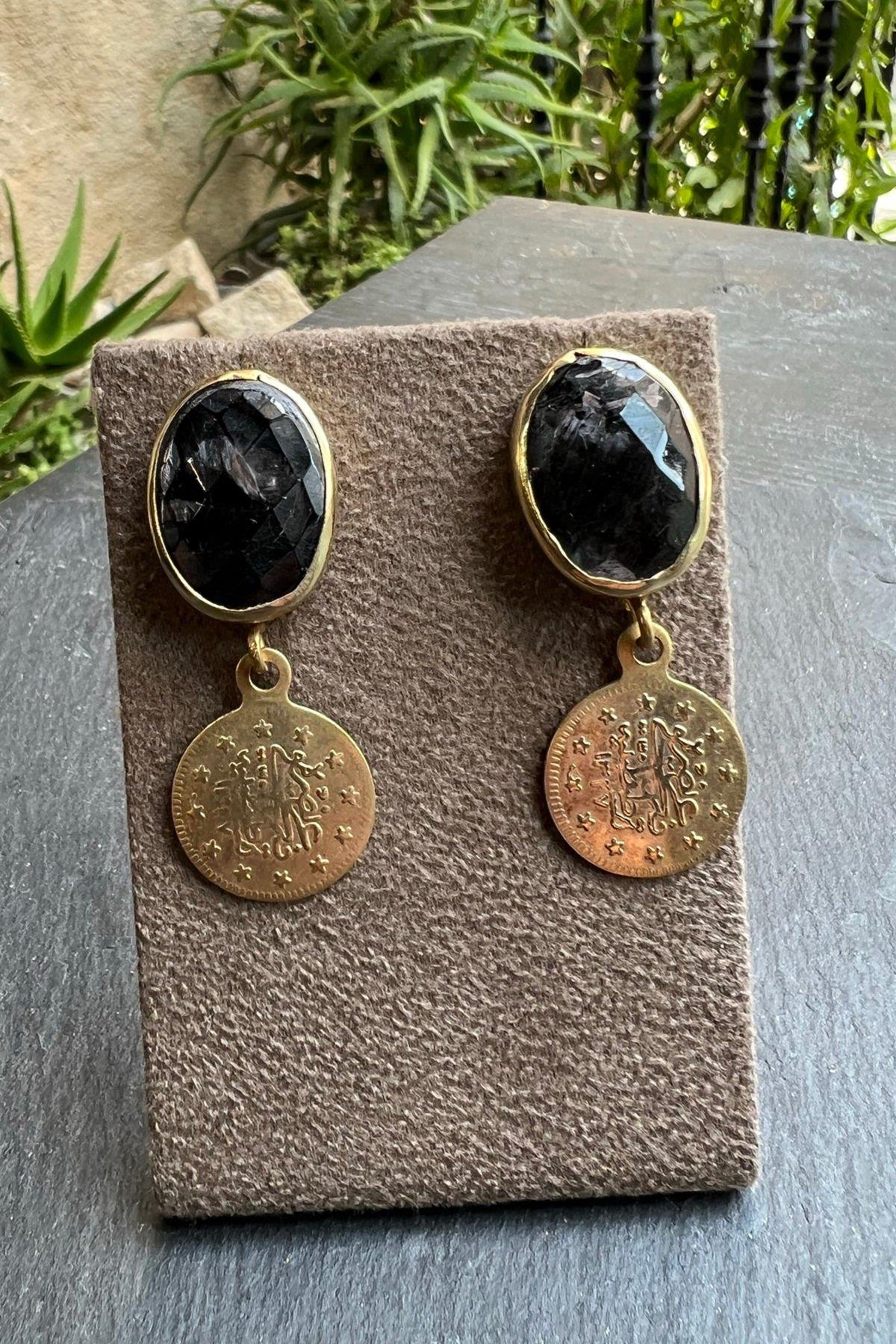 El İşi Taşlı Sallantılı Gümüş Küpe By-5864