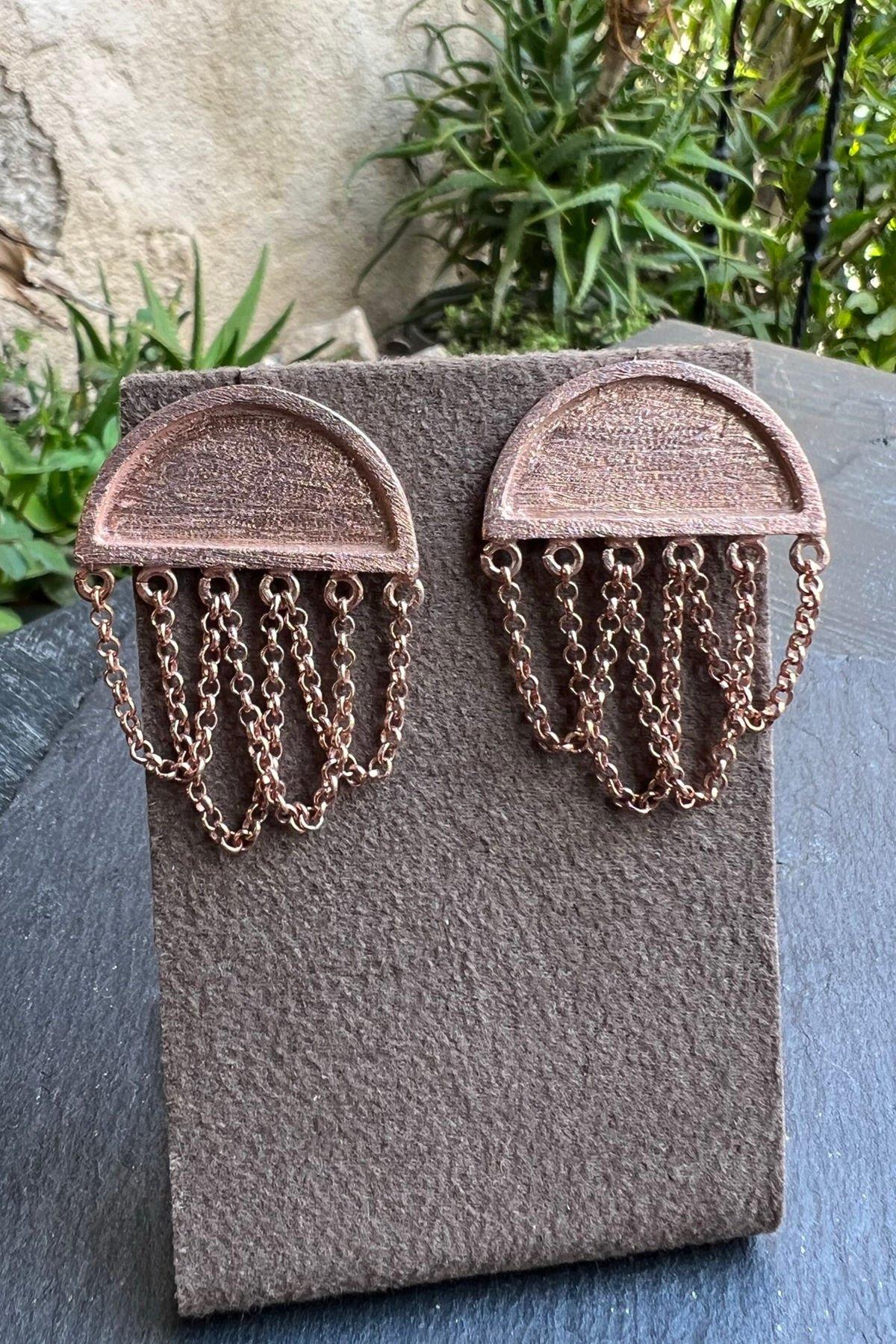 El İşi Zincir Detaylı Gümüş Küpe By-5868