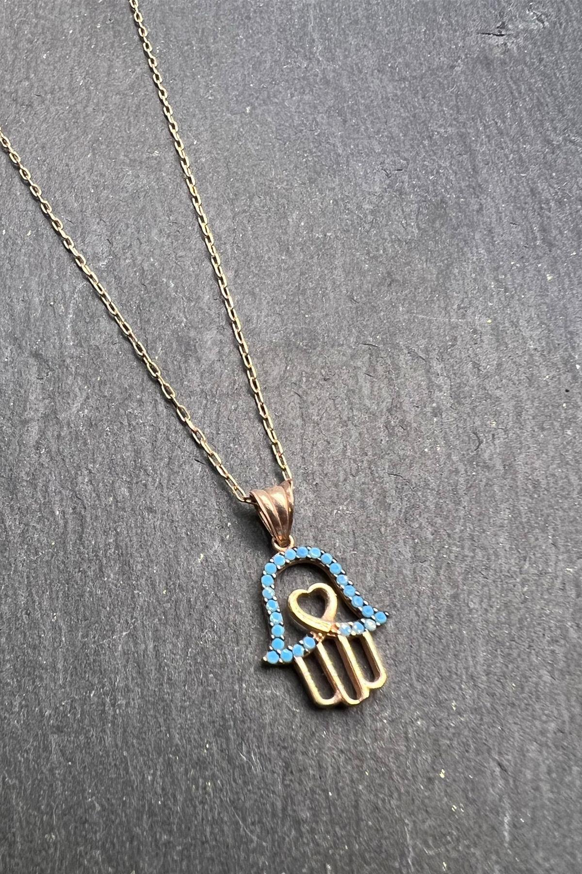 El Modelli Taşlı Kalpli Gümüş Kolye By-6481