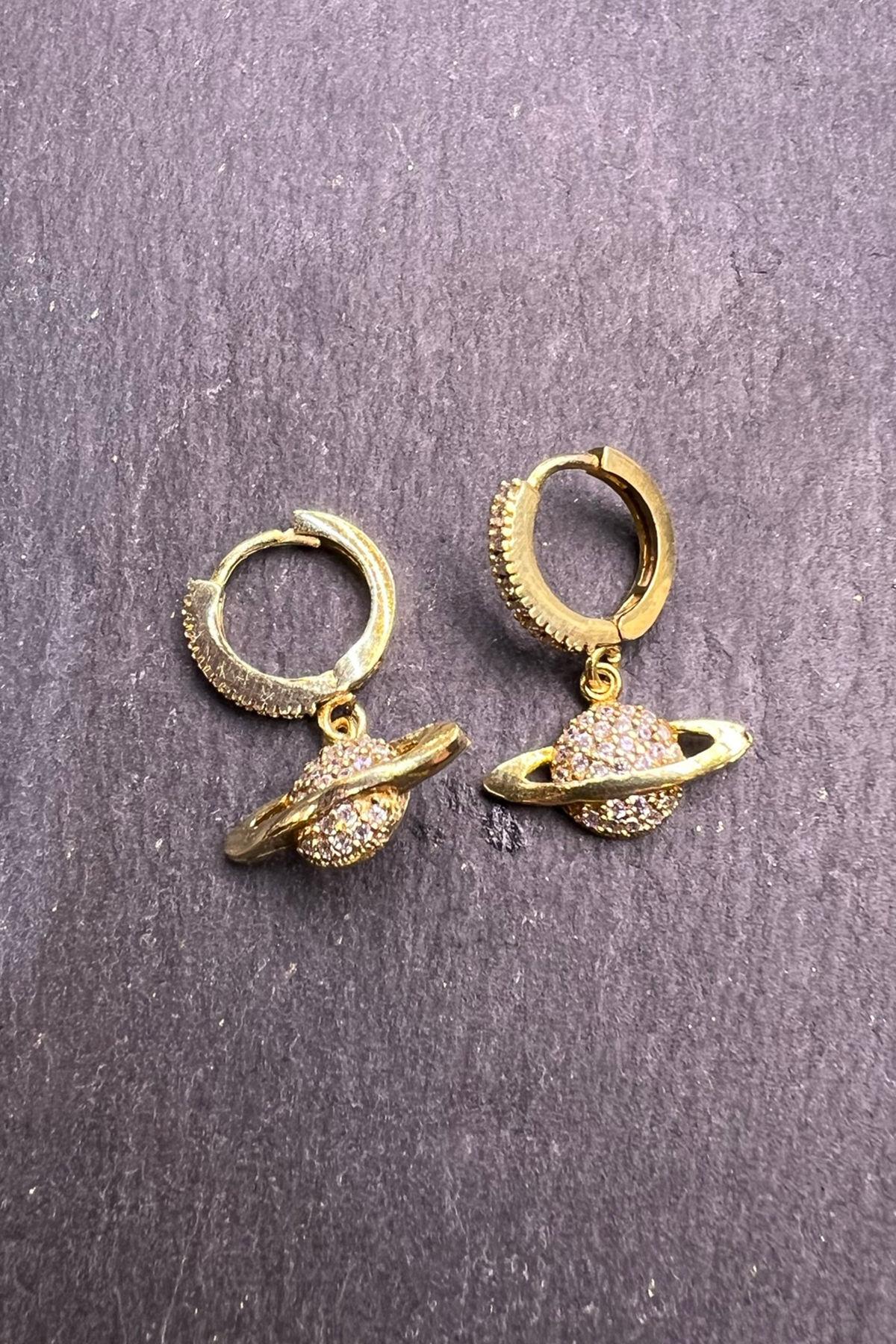 Gezegen Modelli Taşlı Gümüş Küpe By-6605