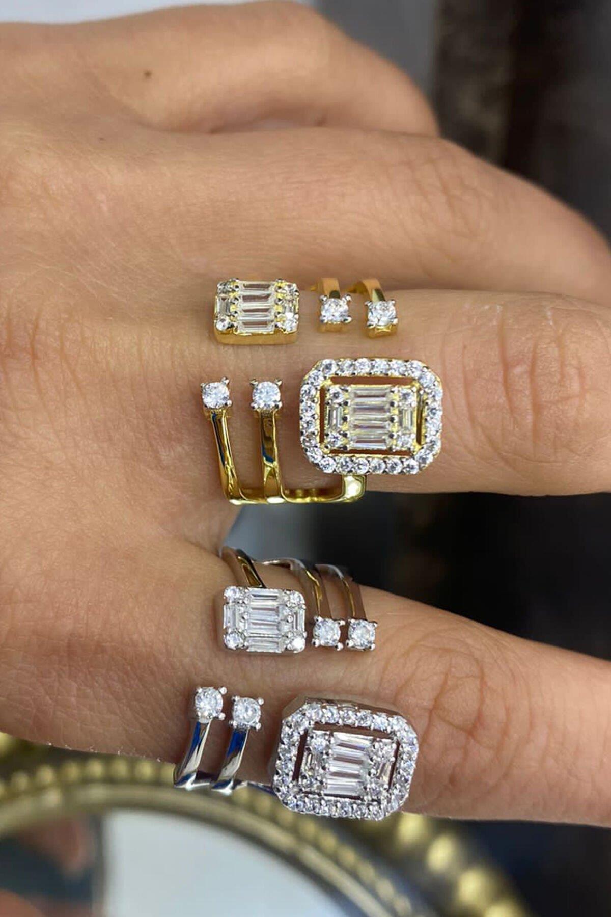 Gold Rengi Taşlı Gümüş Yüzük By-7024