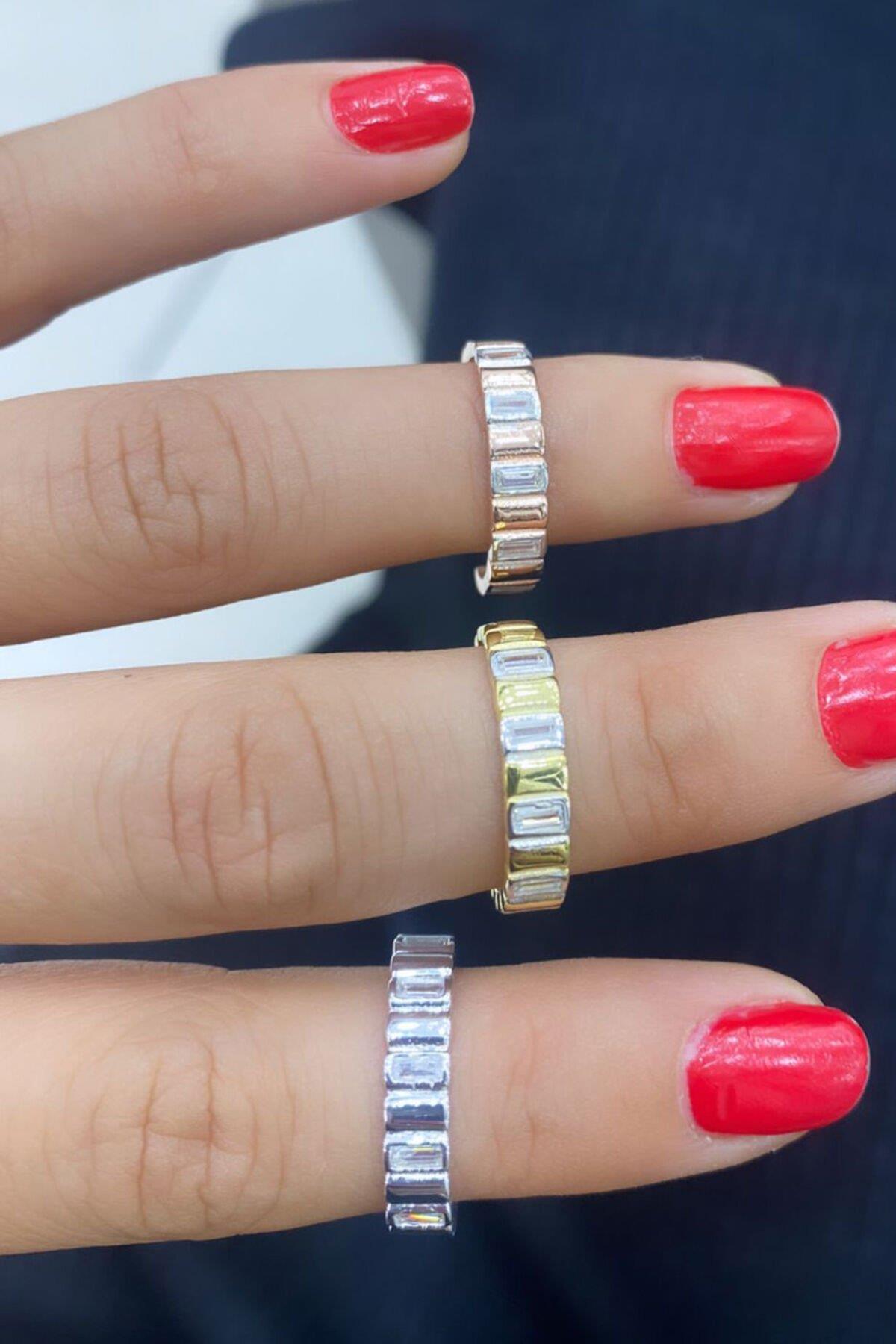Gold Rengi Taşlı Gümüş Yüzük By-7028