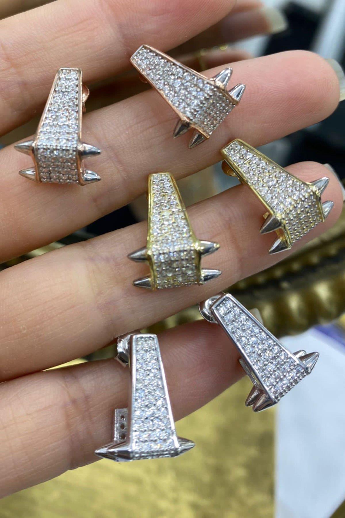 Gold Taşlı Gümüş Küpe By-6960