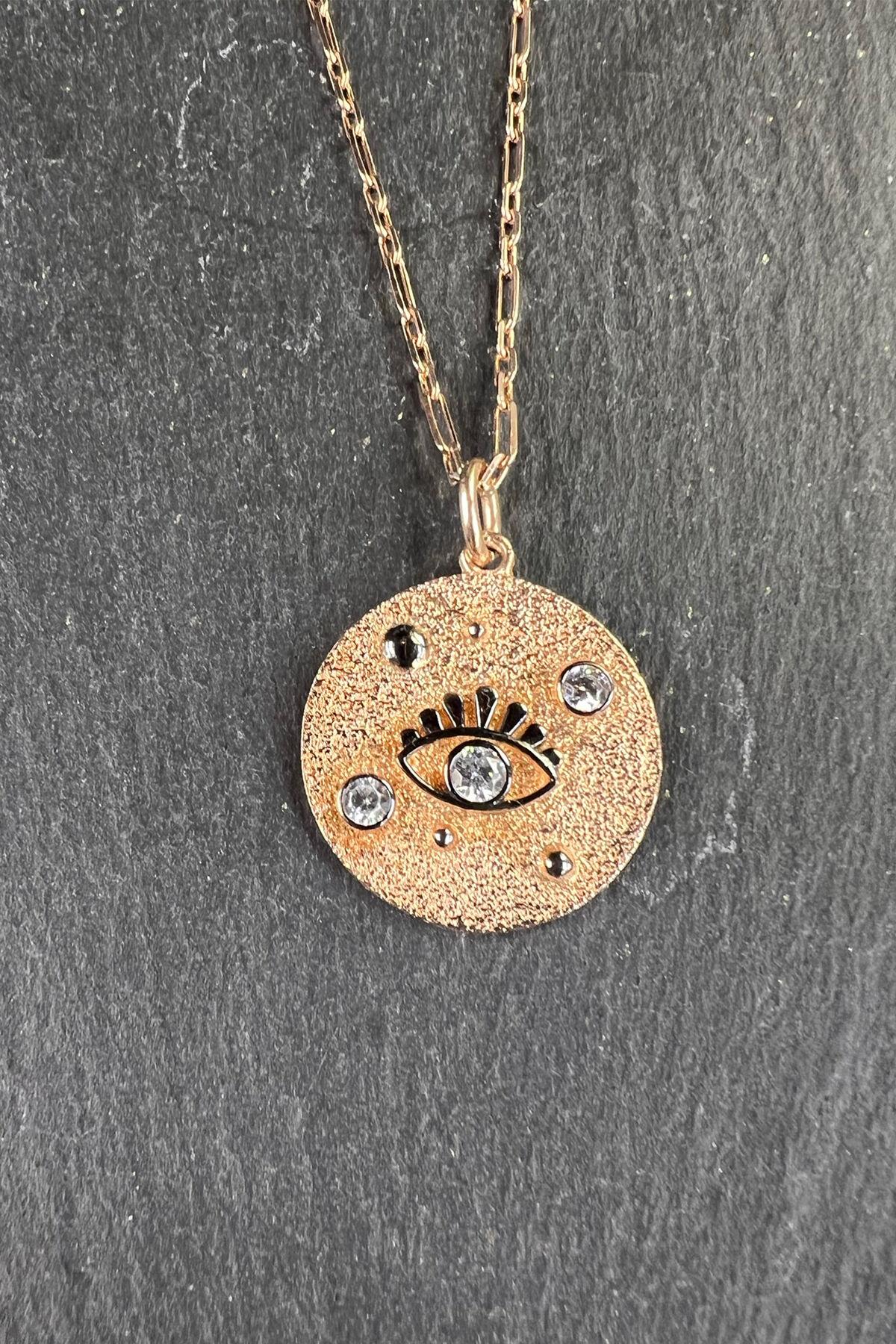 Göz Desenli Taşlı Gümüş Kolye By-5912