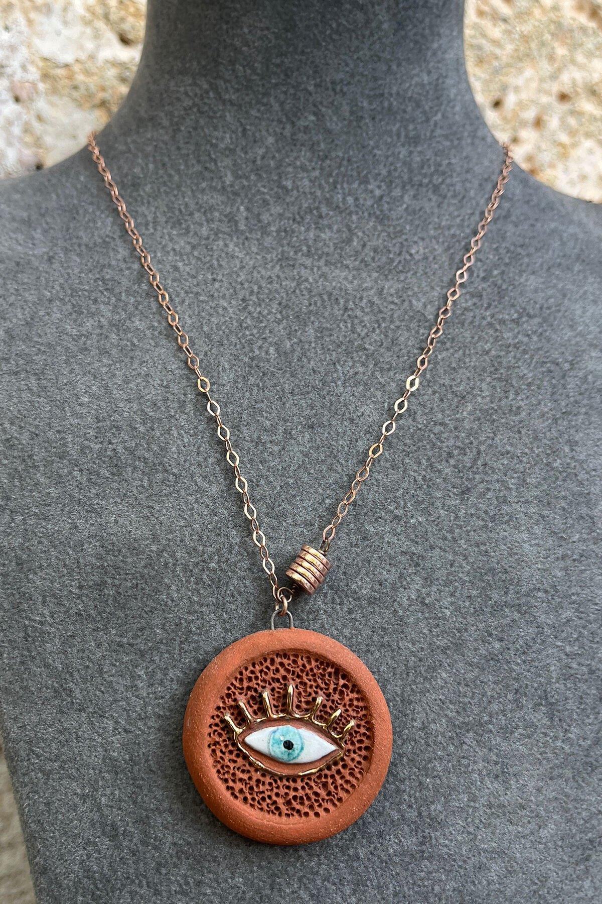 Göz Model Seramik Gümüş Kolye By-7943