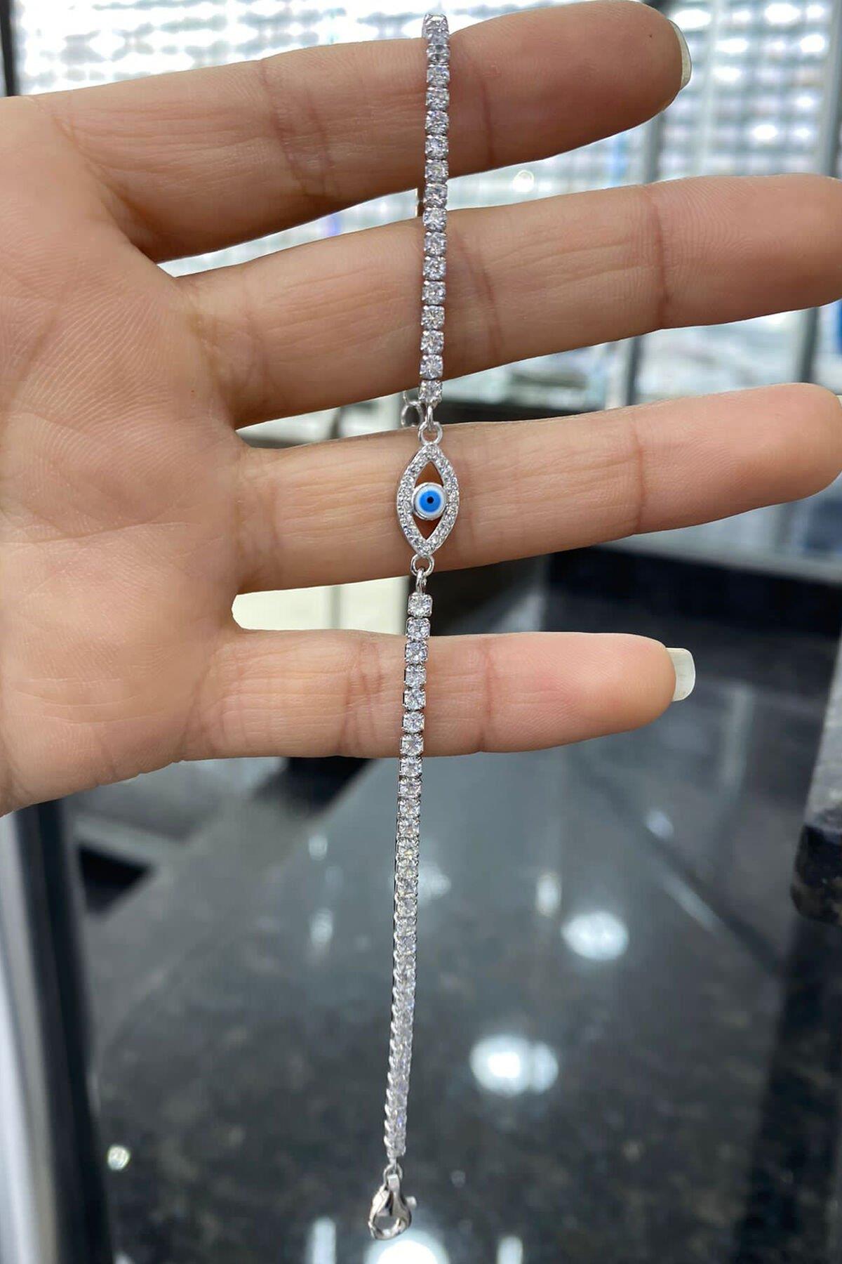 Göz Model Taşlı Gümüş Bileklik By-6966