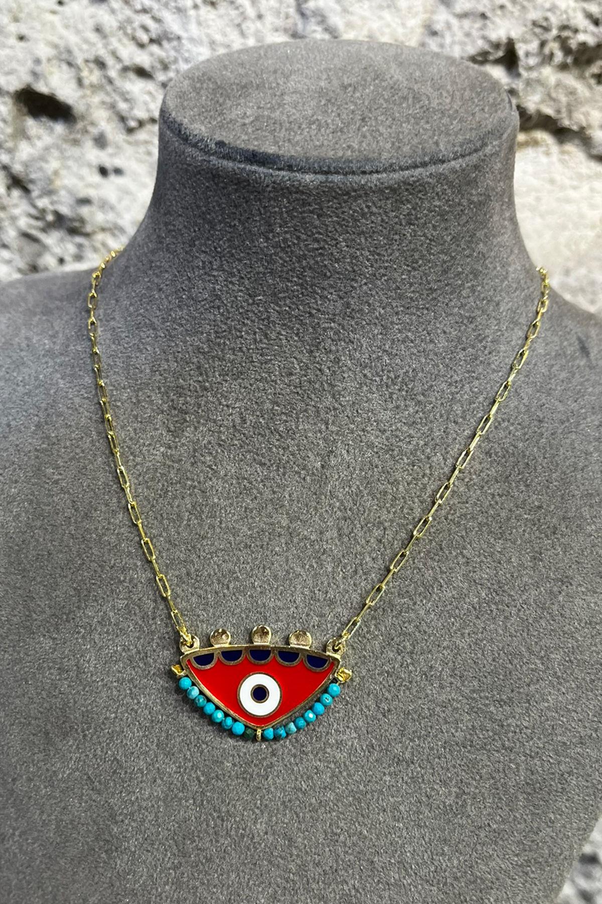 Göz Model Turkuaz Taşlı Gümüş Kolye By-8713