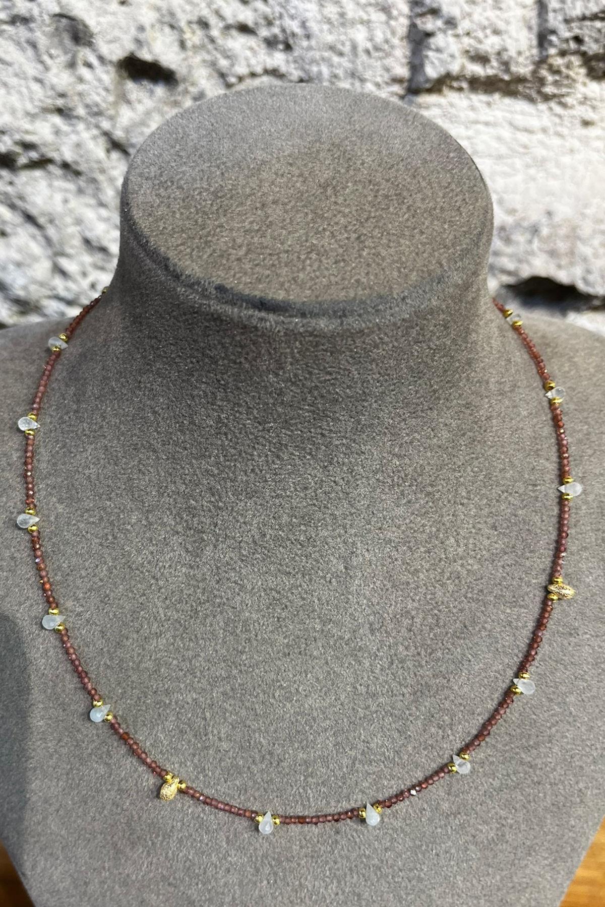 Granat Taşlı Gümüş Kolye By-8680