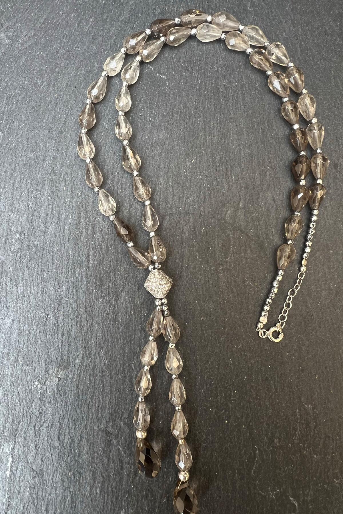 Gri Boncuklu Gümüş Kolye By-6368