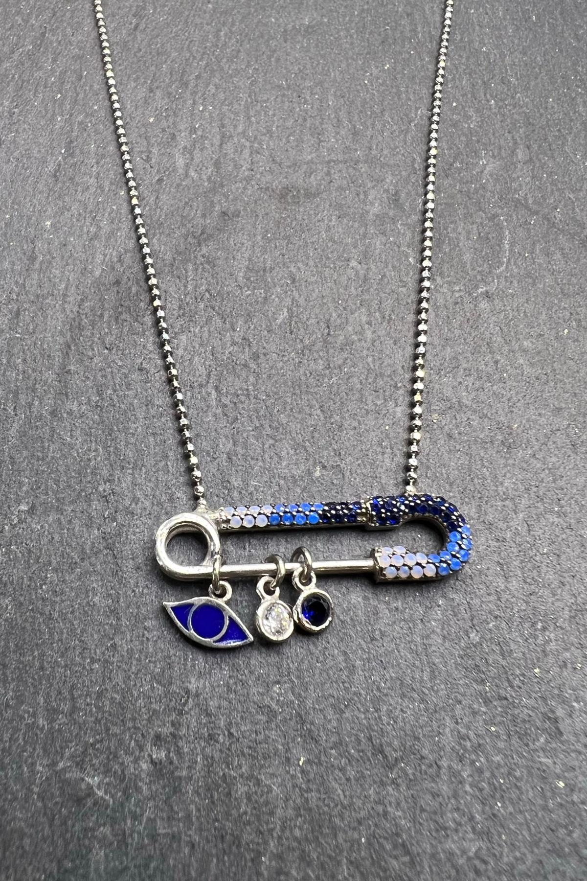 İğne Modelli Taşlı Gümüş Kolye By-5968