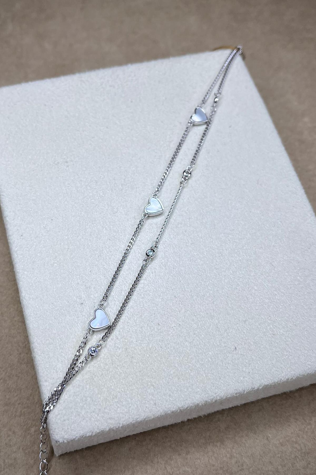 İkili Model Kalpli Gümüş Bileklik By-8974