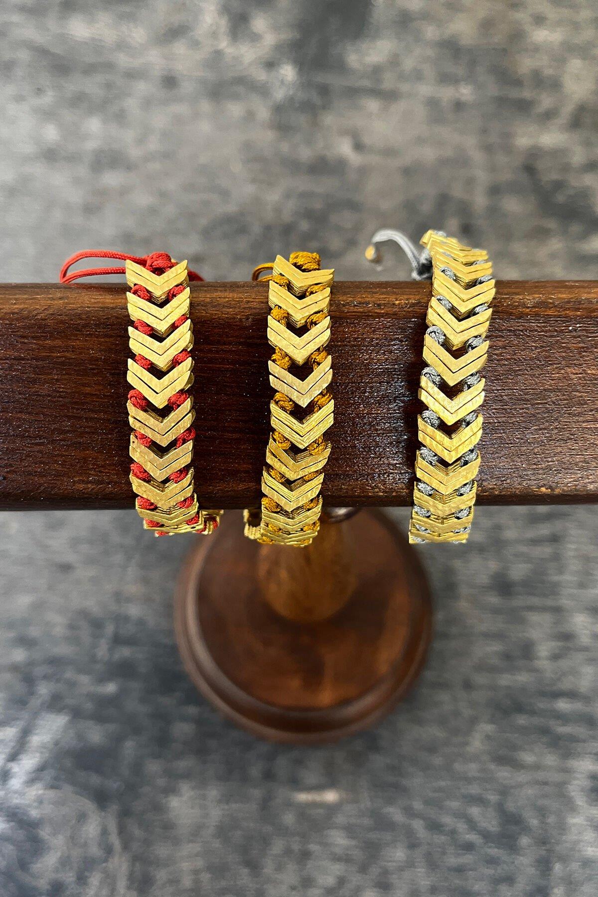 İkili Üçgen Model Düğümlü Bronz Bileklik (orta boy) By-7839