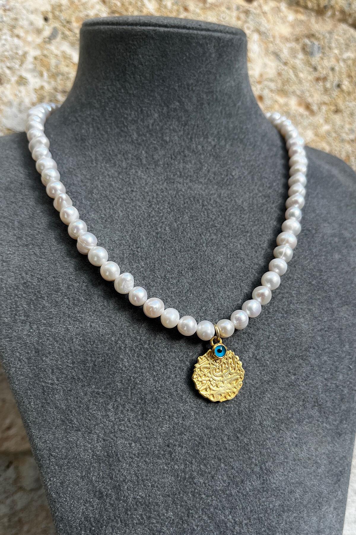 İncili Nazar Boncuklu Gümüş Kolye By-7869