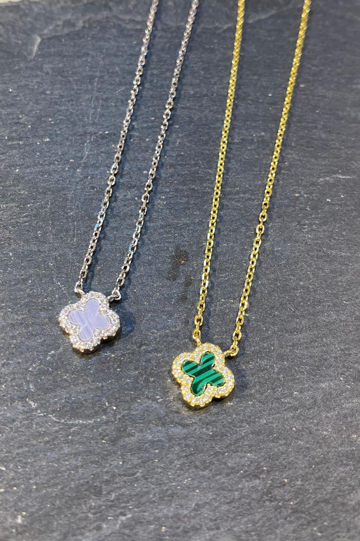 İthal Gümüş Yeşil Kolye By-6812