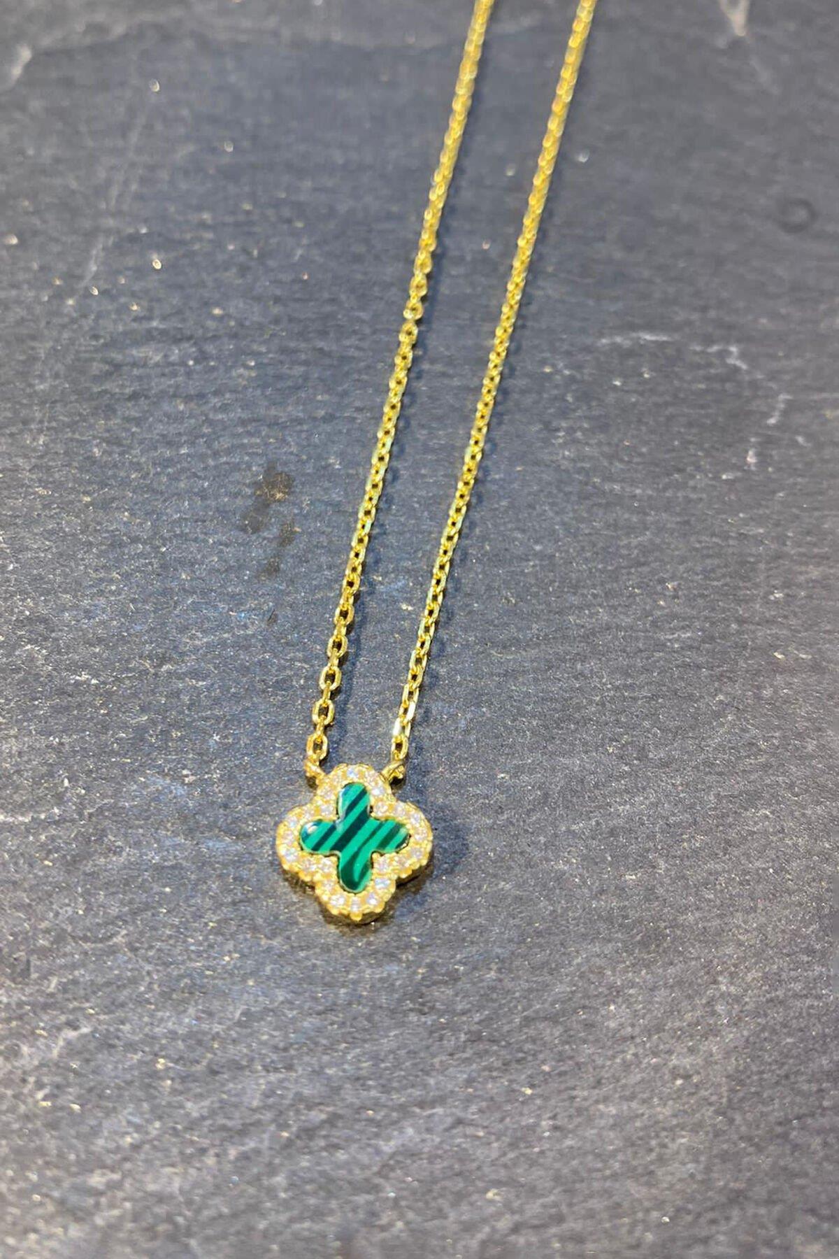 İthal Gümüş Yeşil Kolye By-6812