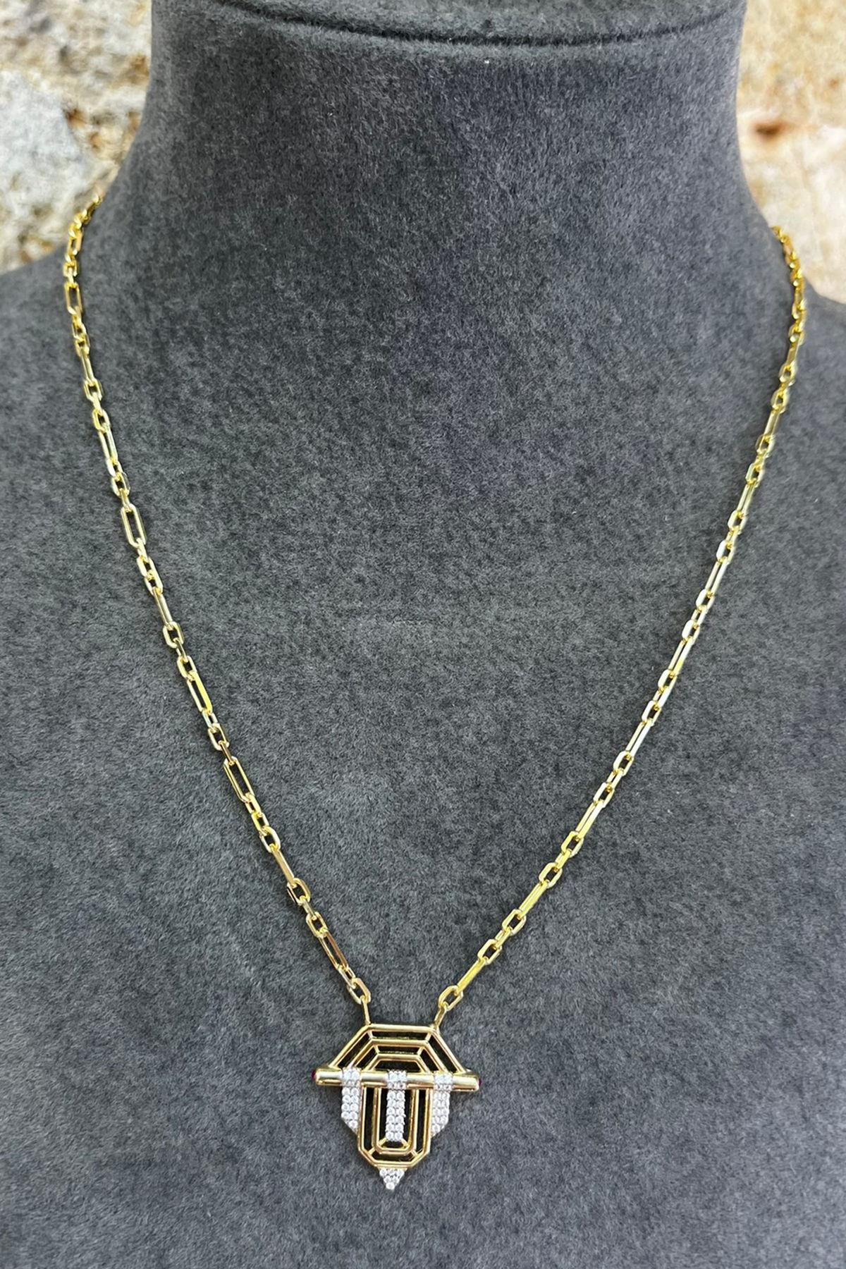 İthal Taşlı Gümüş Kolye By-8507