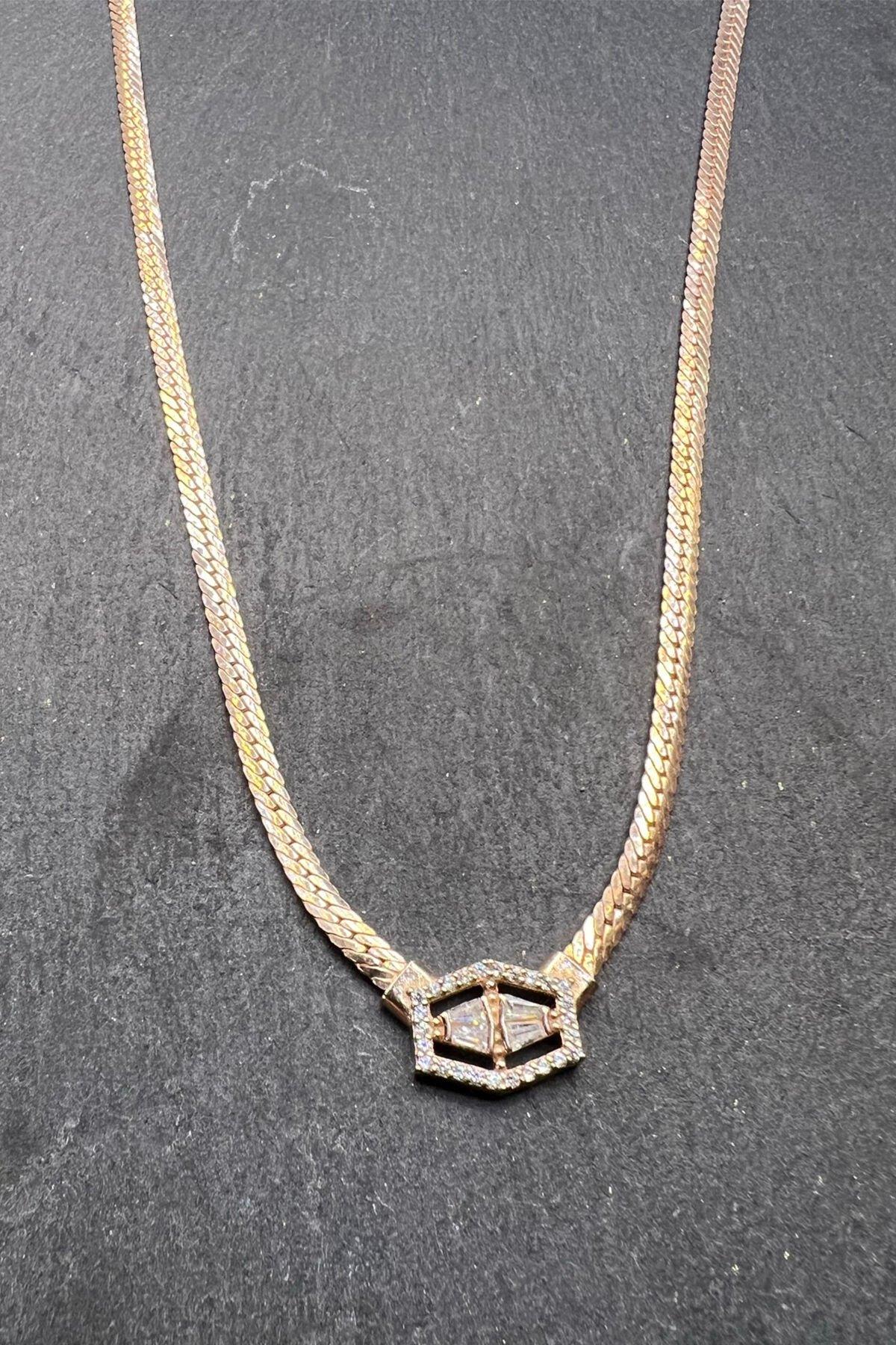 Kalın Zincirli Taşlı Gümüş Kolye By-5931