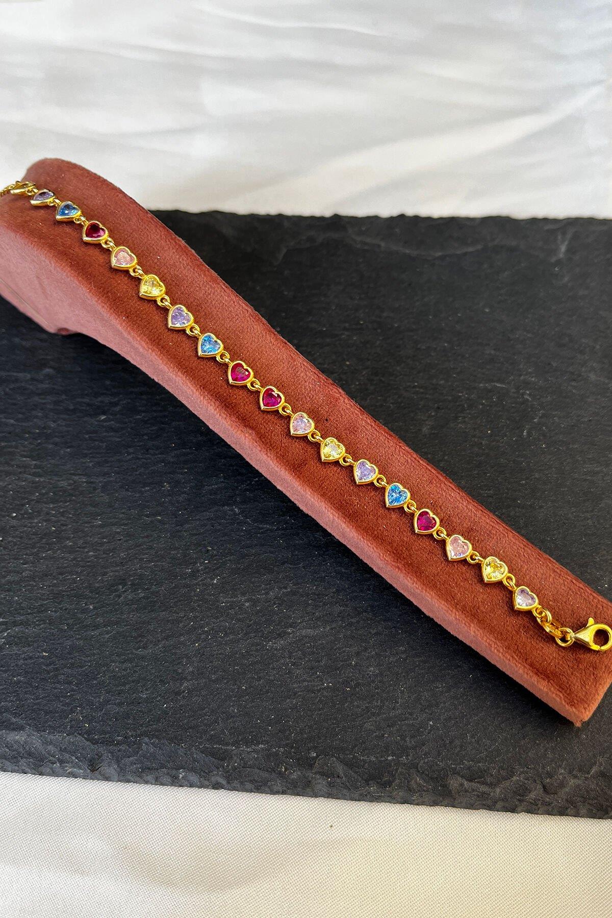 Kalpli Renkli Gümüş Bileklik By-7845