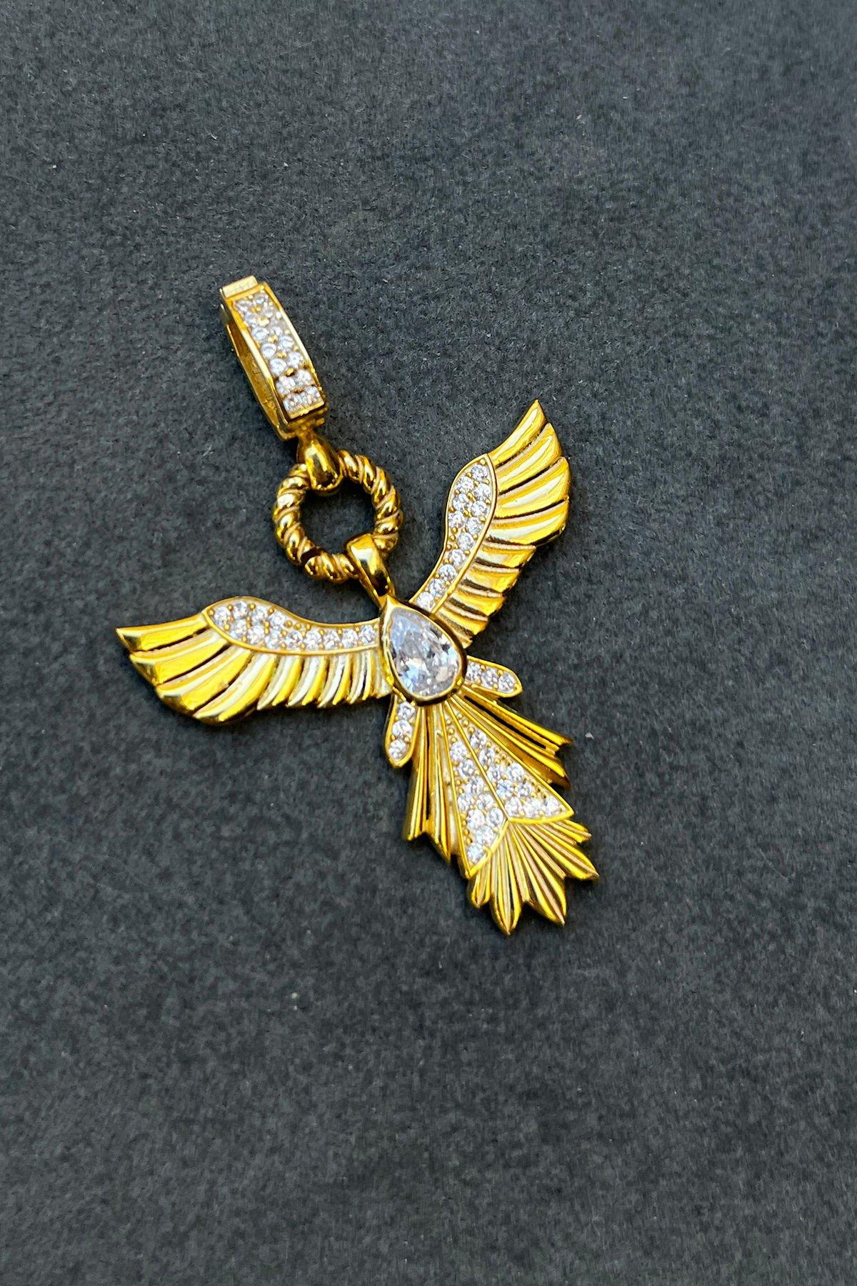 Kanat Model Taşlı Gümüş Kolye Ucu By-8313