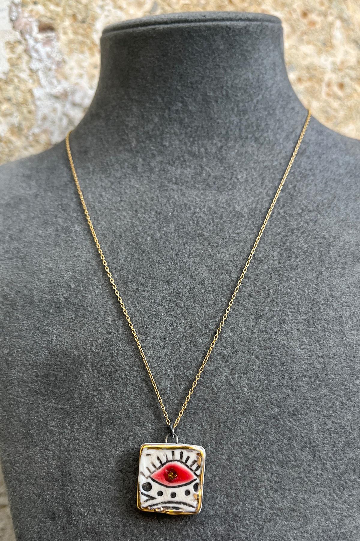 Kare Model Seramik Gümüş Kolye By-7952