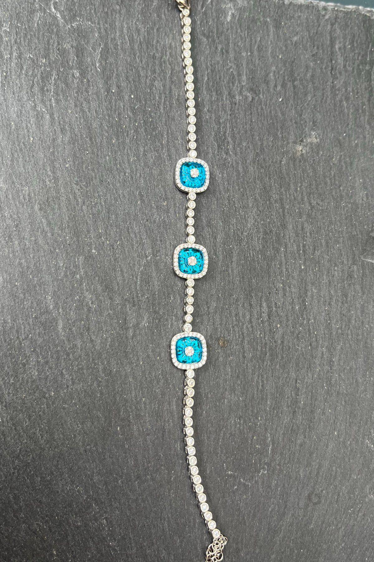 Kare Model Taşlı Gümüş Bileklik By-7664