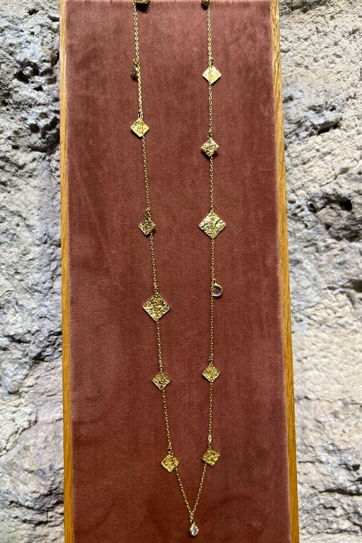 Kare Taşlı Gümüş Kolye By-6303